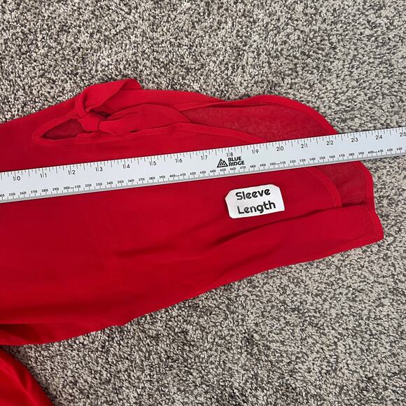 Susan Graver Women's 1X Red Sheer Sleeve Tie Detail V-Neck Tunic Elegant Blouse - Picture 11 of 13